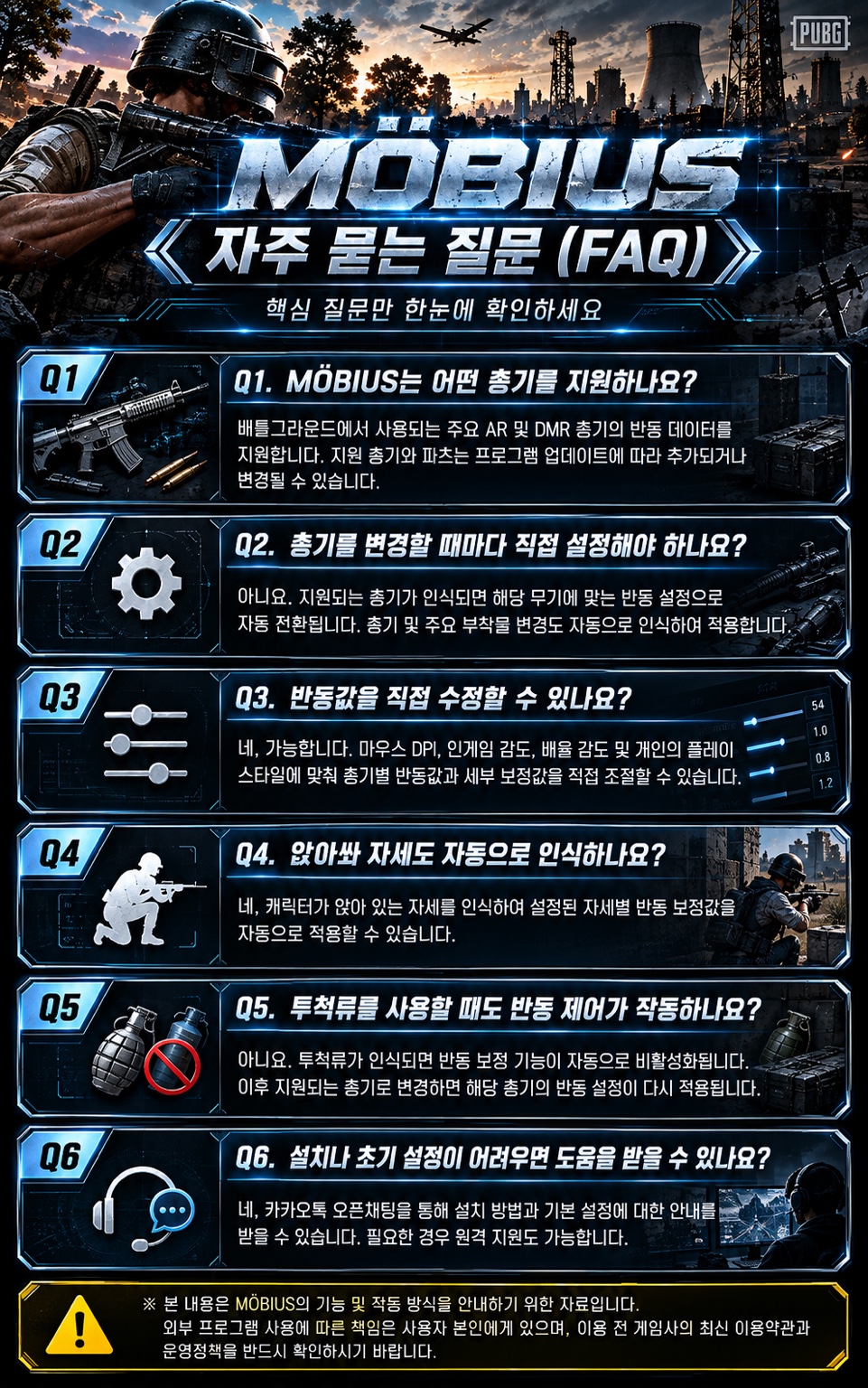 MÖBIUS FAQ 여섯 개 질문과 답변을 안내하는 원본 이미지